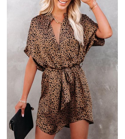 Wild Thing Leopard Print Satin Tie Dress