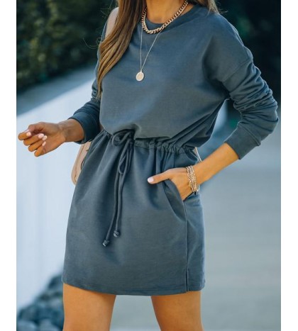 Windsor Cotton Pocketed Sweatshirt Dress - Charcoal