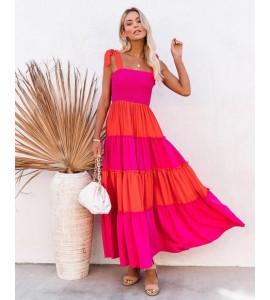 With Cupid Smocked Colorblock Tiered Maxi Dress