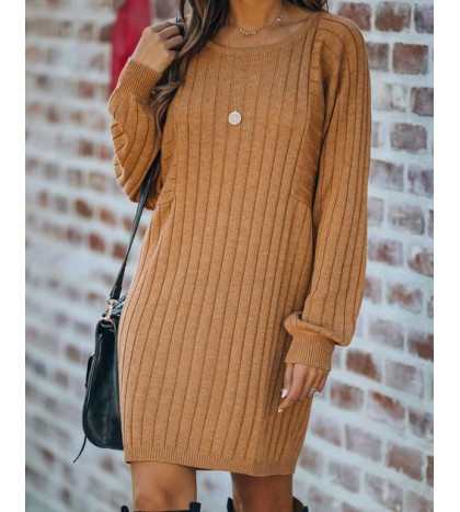 Reid Ribbed Knit Sweater Dress - Camel - FINAL SALE