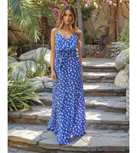 Travel Often Printed Tie Front Maxi Dress