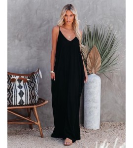 Olivian Pocketed Maxi Dress - Black